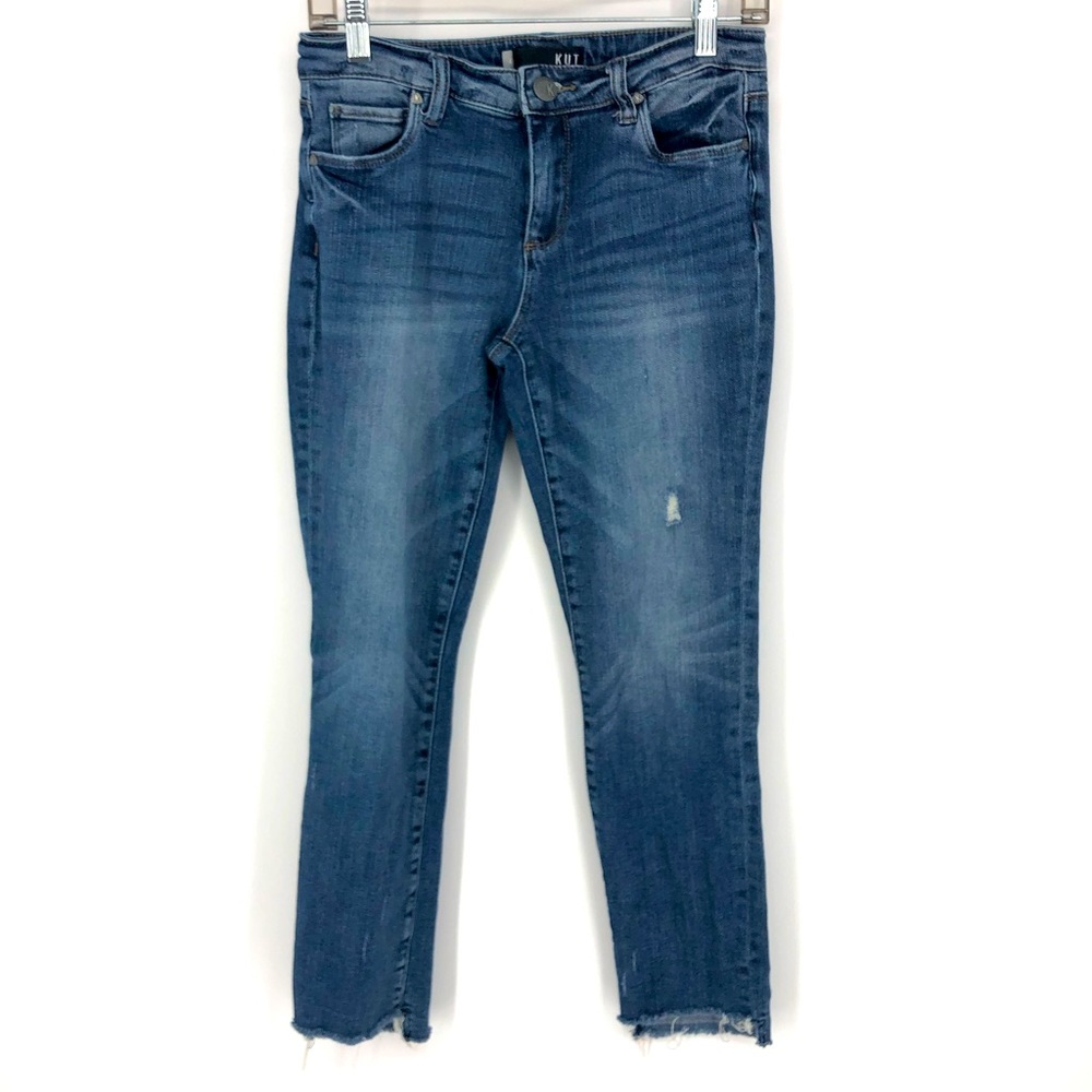 Kut From The Kloth Reese Ankle Straight Leg Mild Distressed Raw Hem Crop Jeans 4